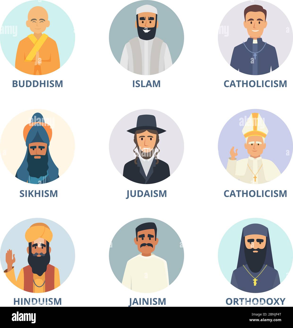 Round avatars set with pictures of religion leaders Stock Vector