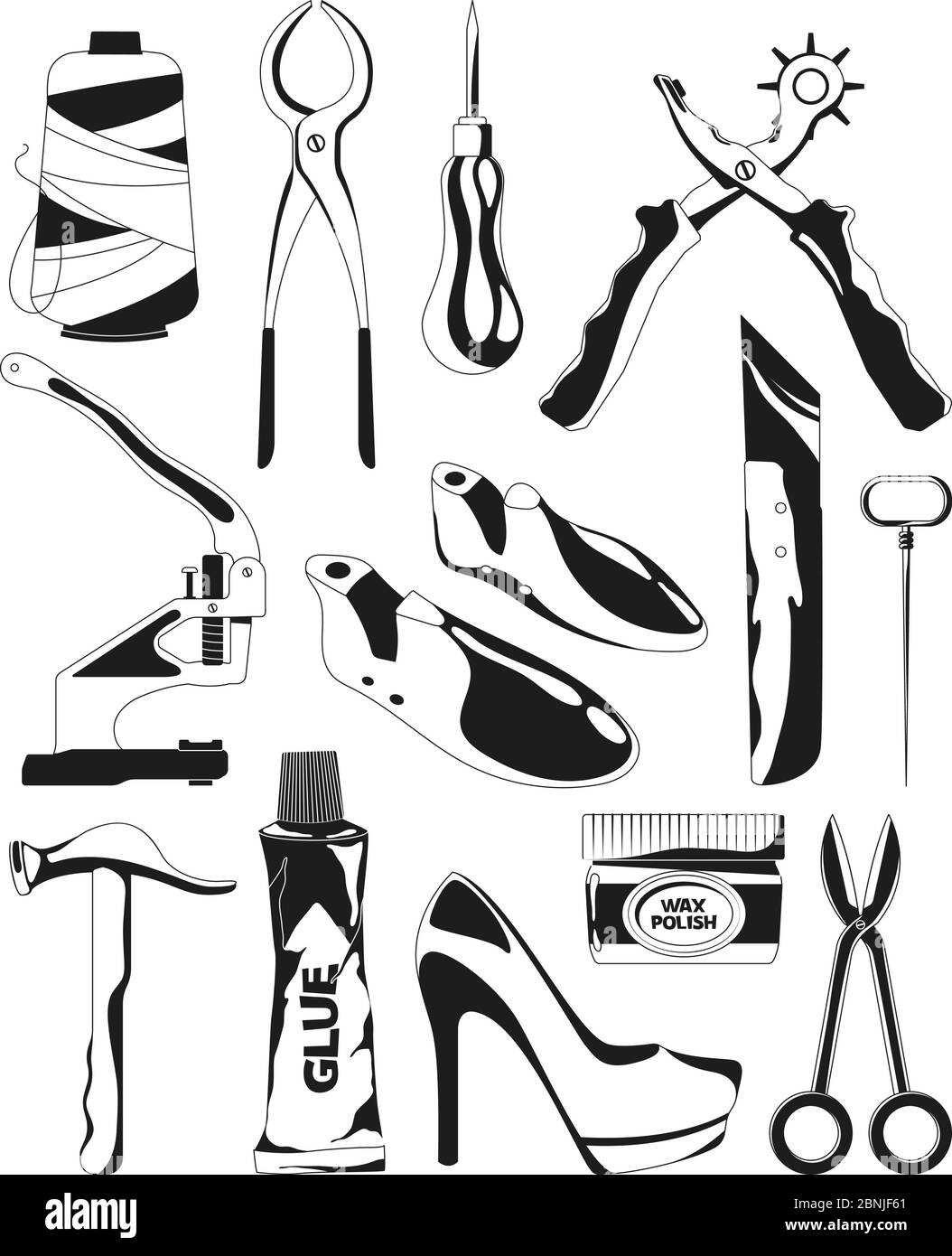 Cobbler Set Professional Equipments for Shoe Repair Shoemaker or  Bootmaker Stock Vector  Illustration of shoe shoemaker 181715226