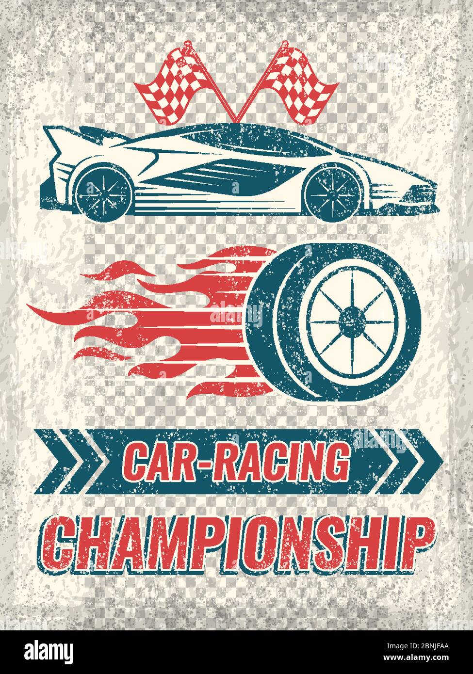 Vintage poster with racing cars. Vector template with place for your text Stock Vector