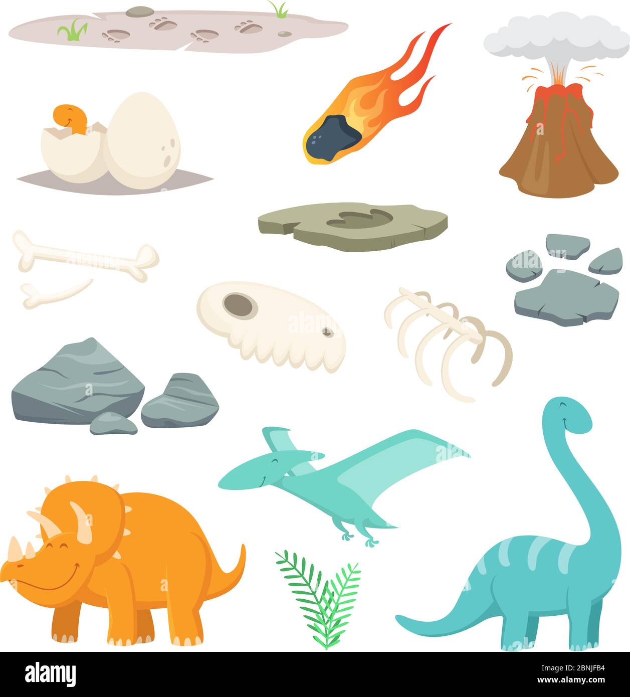 Dinosaurs, stones and other different symbols of prehistoric period Stock Vector