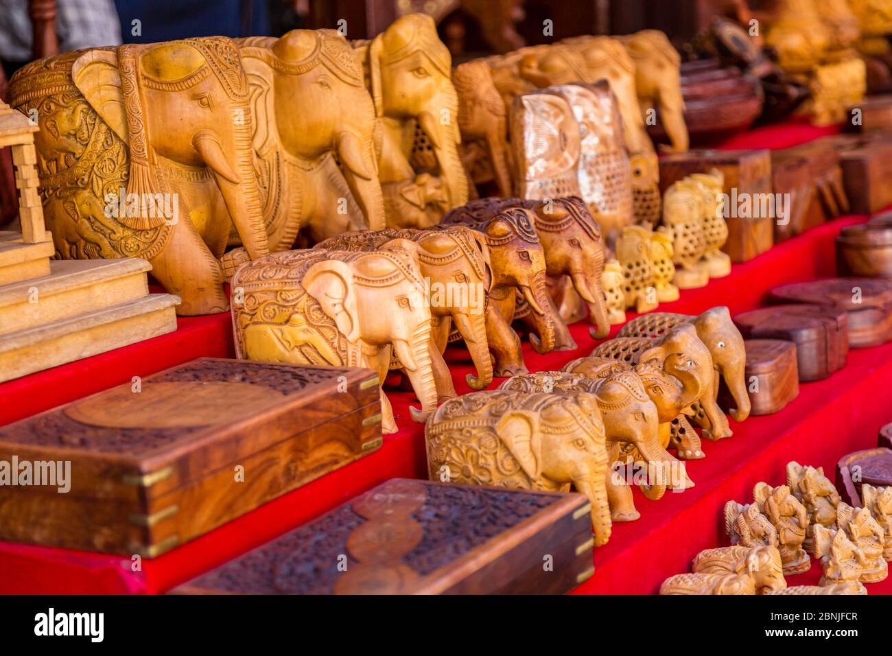 Wooden Elephant Statue kept for sale in the street shop of Kathmandu