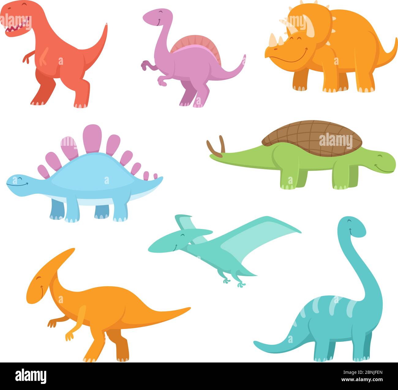 Cartoon set of funny dinosaurs. Vector pictures of prehistoric period Stock Vector