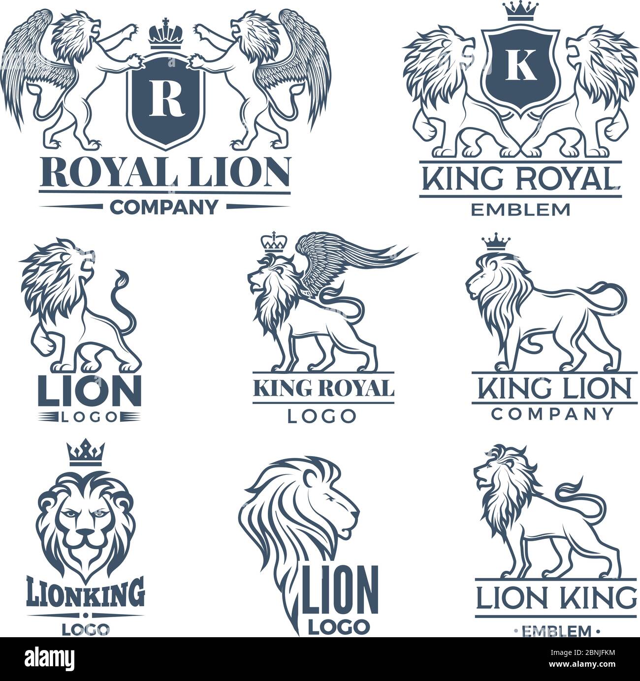 Design template of logos or badges with lions illustrations Stock Vector