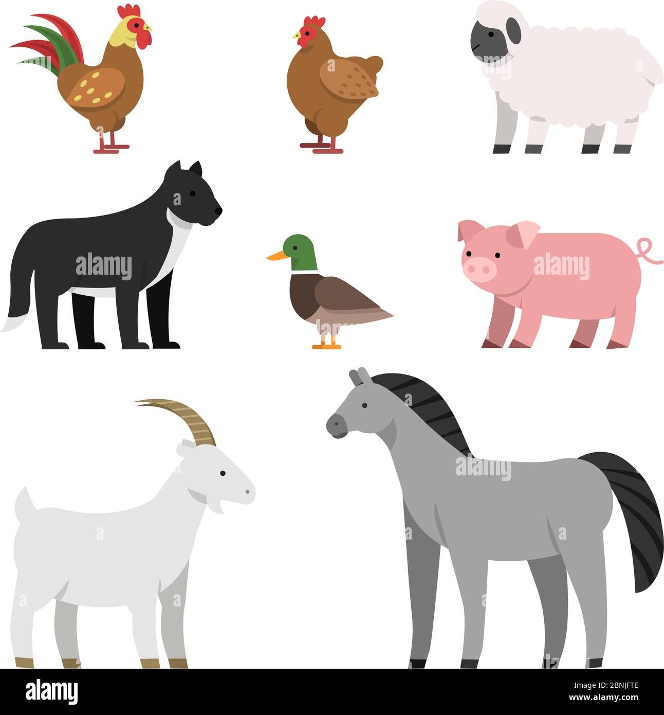 Flat illustrations of farm animals Stock Vector Image & Art - Alamy
