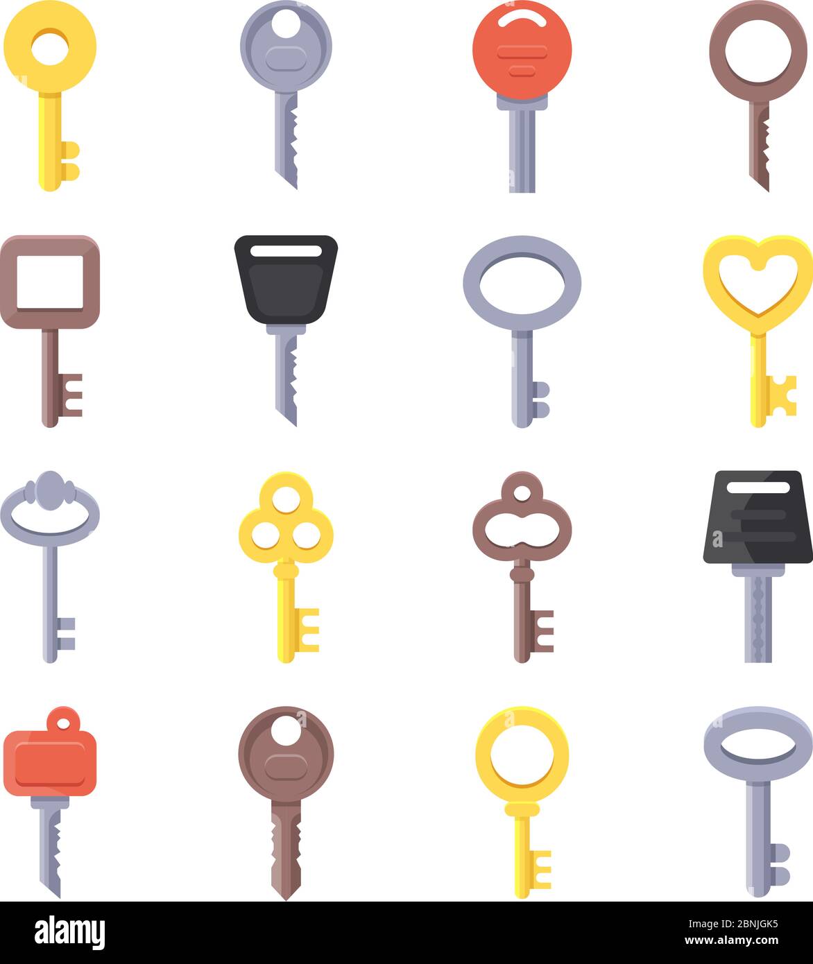 Flat illustrations of different type of keys Stock Vector