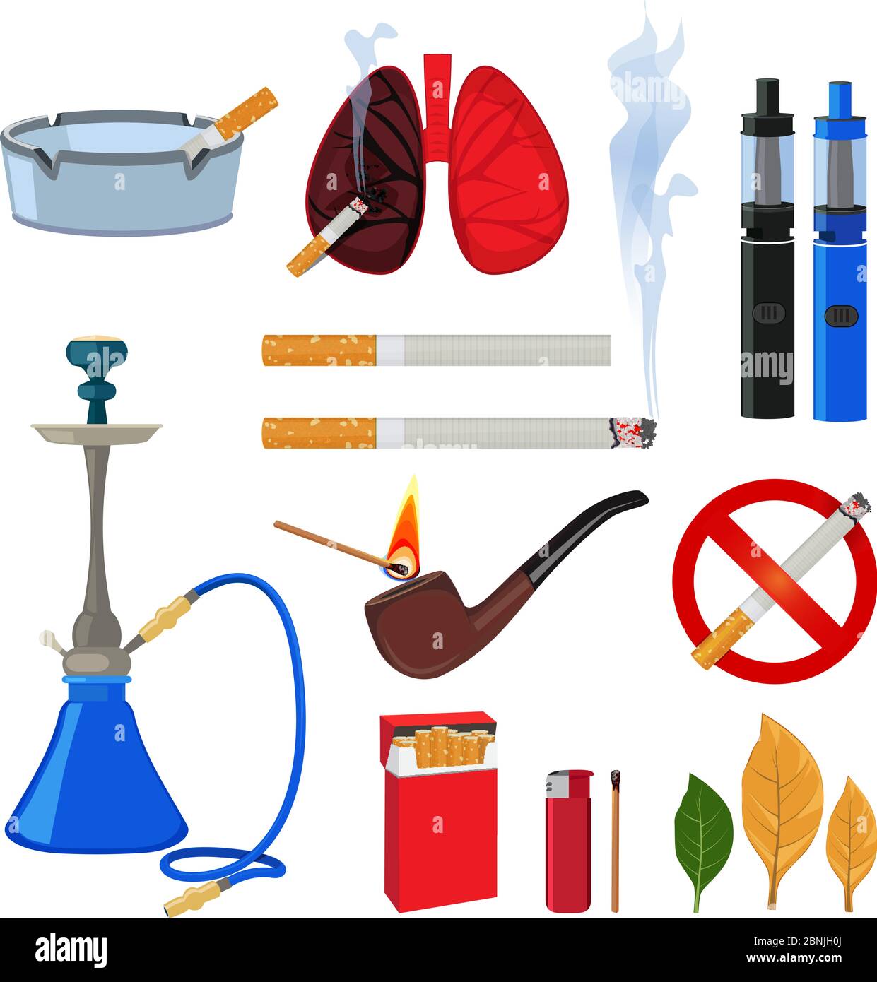 Tobacco, cigarette and different accessories for smokers Stock Vector