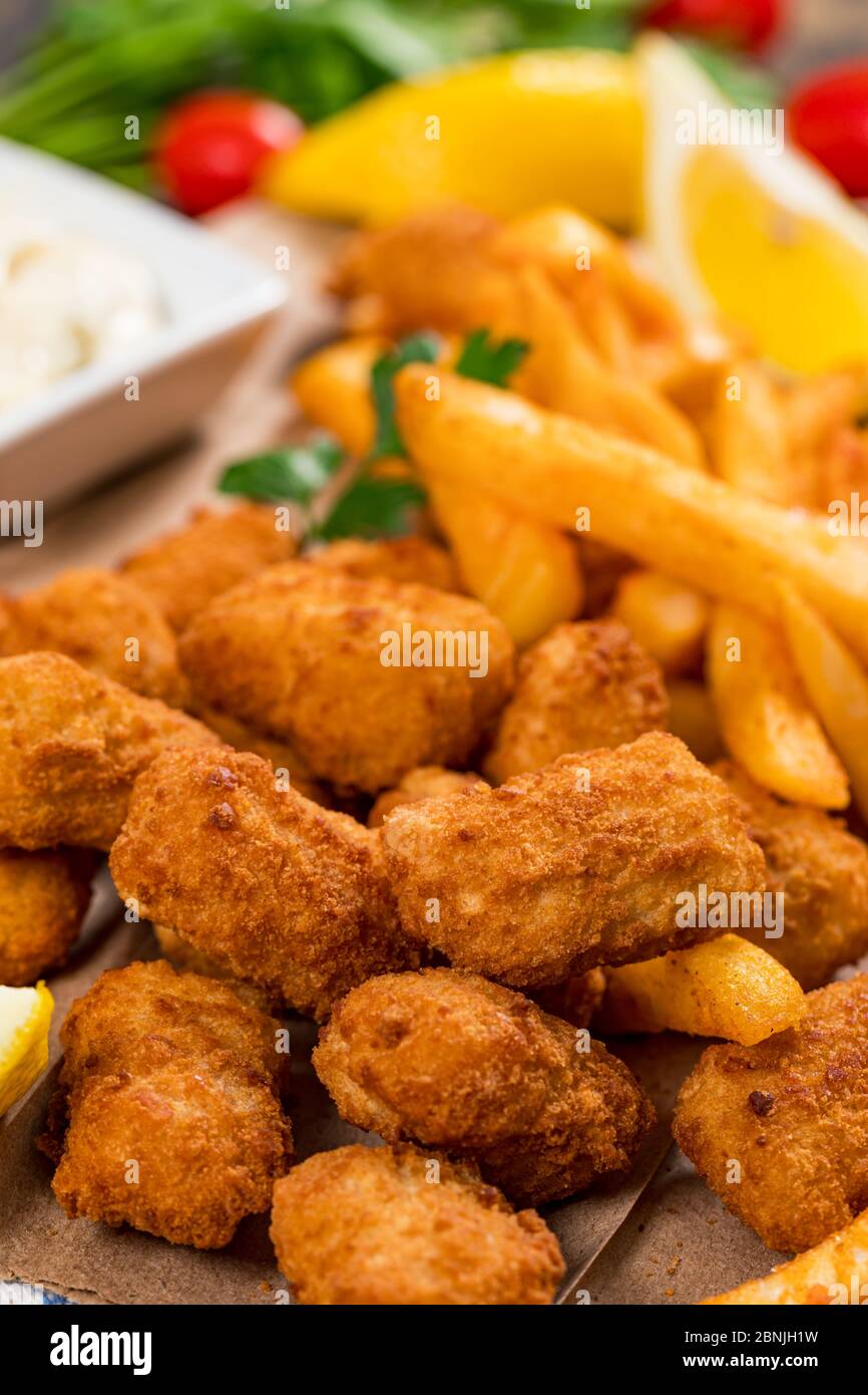 Crispy Fish Bites Snack Size. Deep Fried Pollock Fish Fingers with