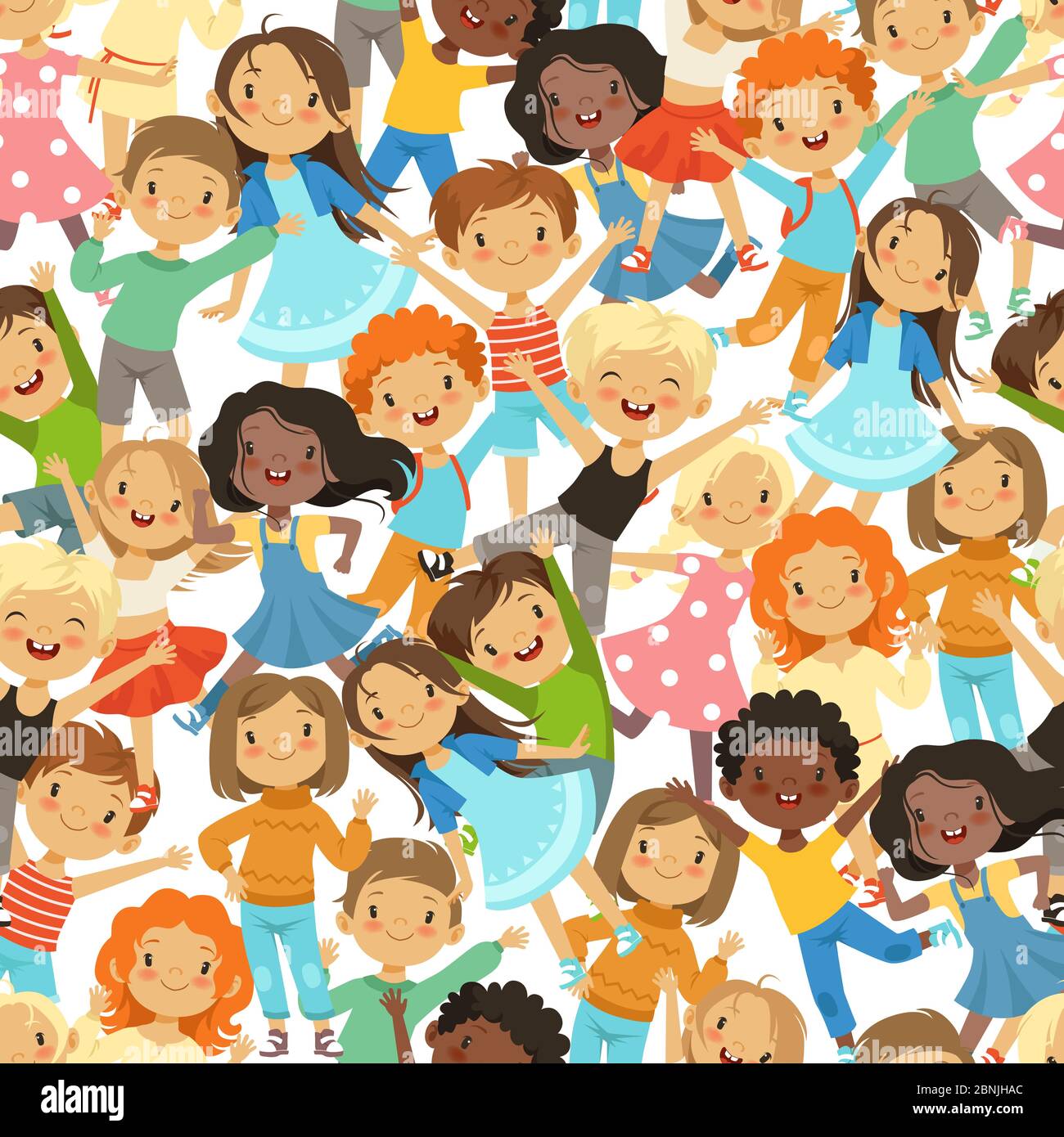 Seamless pattern with illustrations of funny happy kids Stock Vector ...