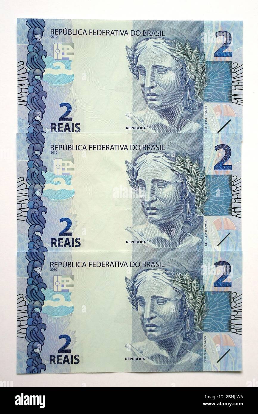 Brazilian real, real brasileiro, BRL, R$, Brasilianischer Real, note, Brazil, República Federativa do Brasil, South America Stock Photo
