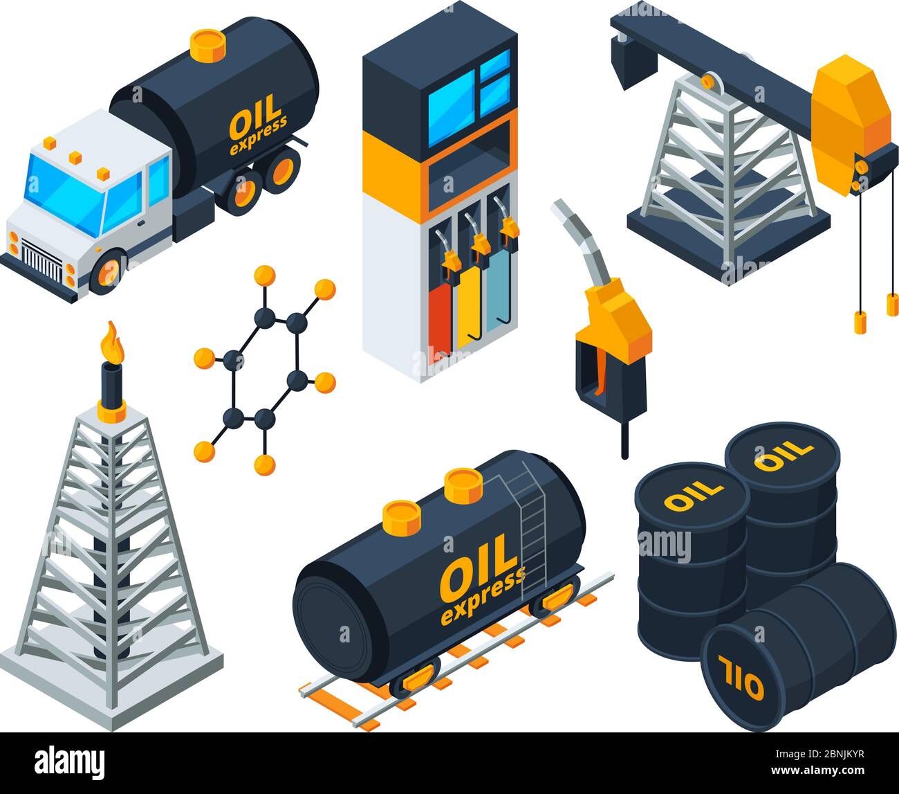 Industry 3d isometric illustrations of oil and gas refining Stock Vector