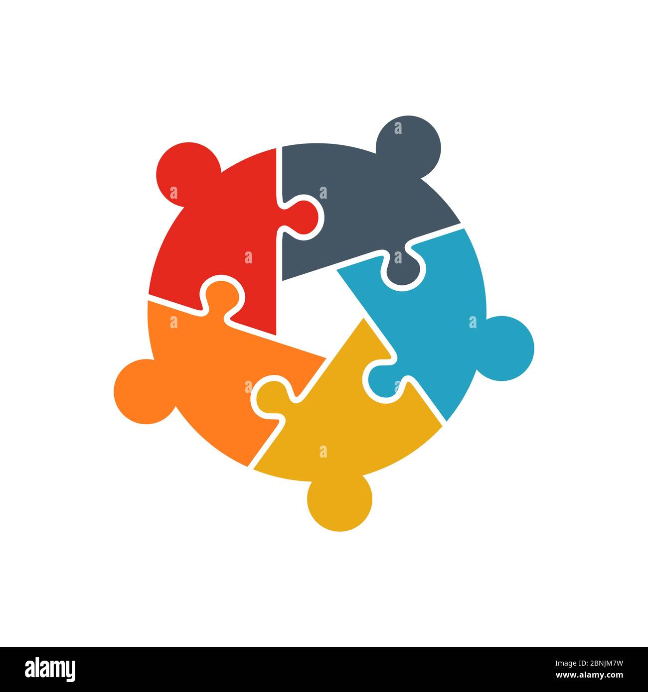 Teamwork People jigsaw puzzle five person pieces logo. Team Building  concept. People business group Stock Vector Image & Art - Alamy