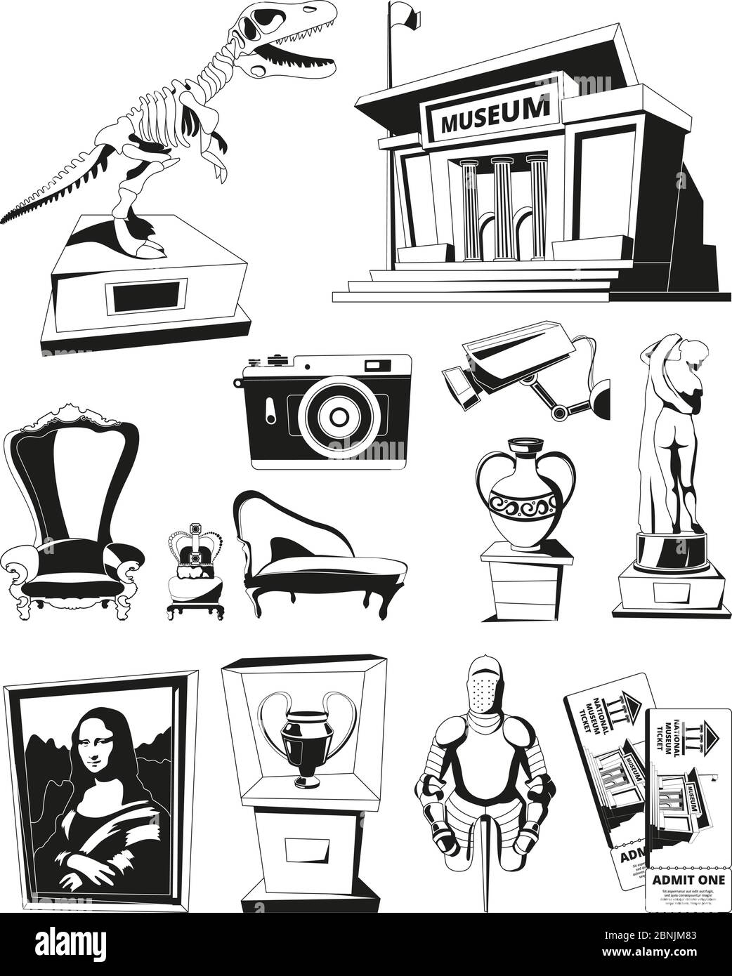 Monochrome pictures for museum exhibition. Vector set isolate Stock Vector