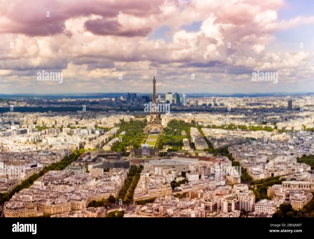 Eiffel tower from la Tour Montparnasse with tiltshift effect Stock Photo