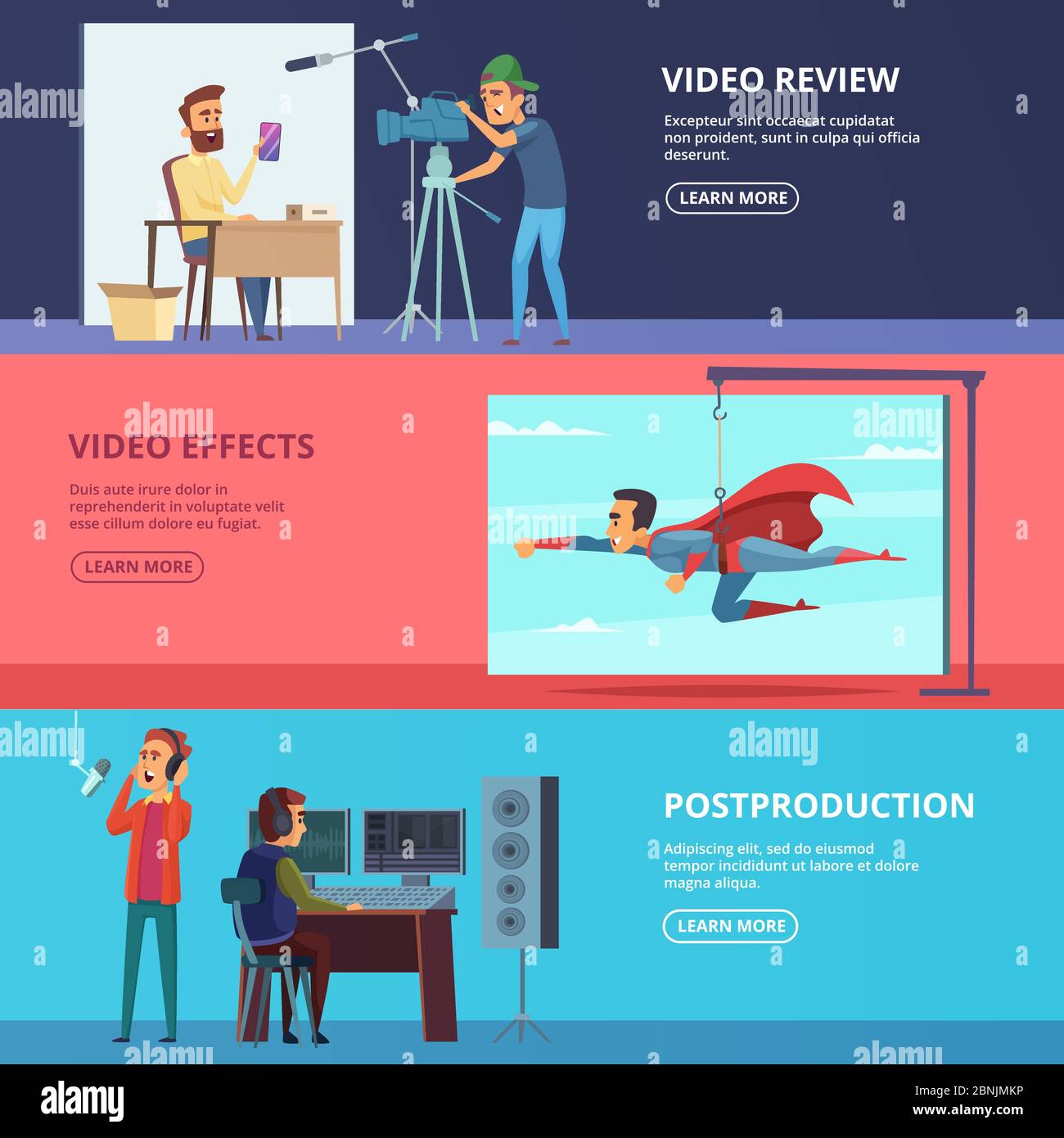 Banners set with illustrations of movie production Stock Vector