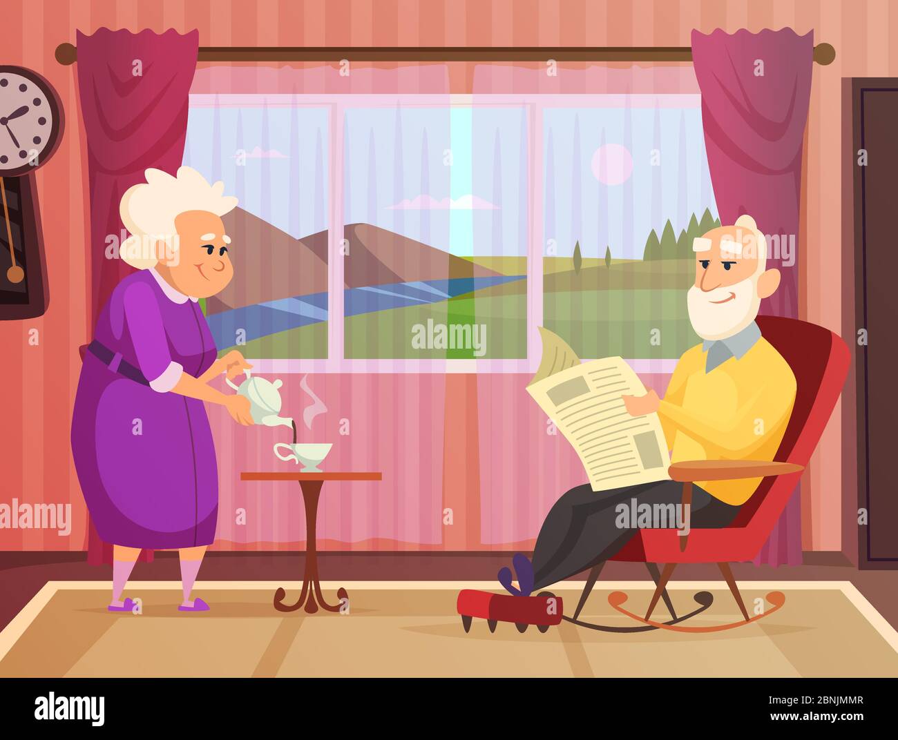 Vector background illustrations of Elderly couple, making home care Stock Vector