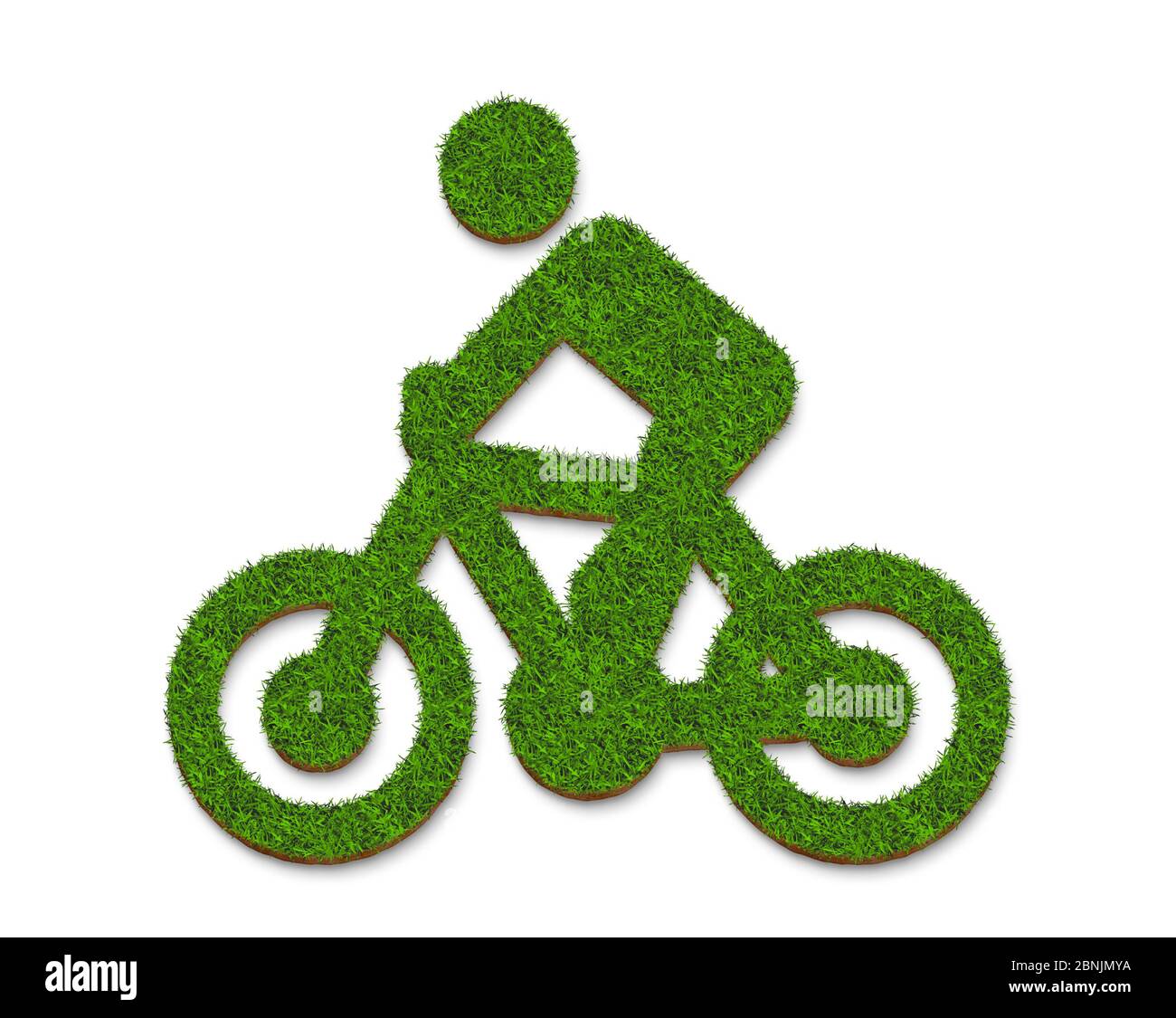 green grass bicycle isolated on a white background for green concepts. 3D illustration. Stock Photo