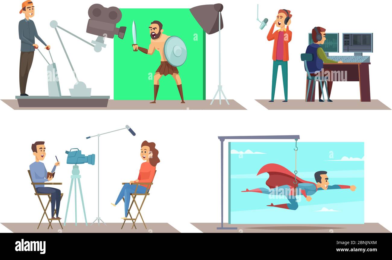 Movie production with actors on set Stock Vector