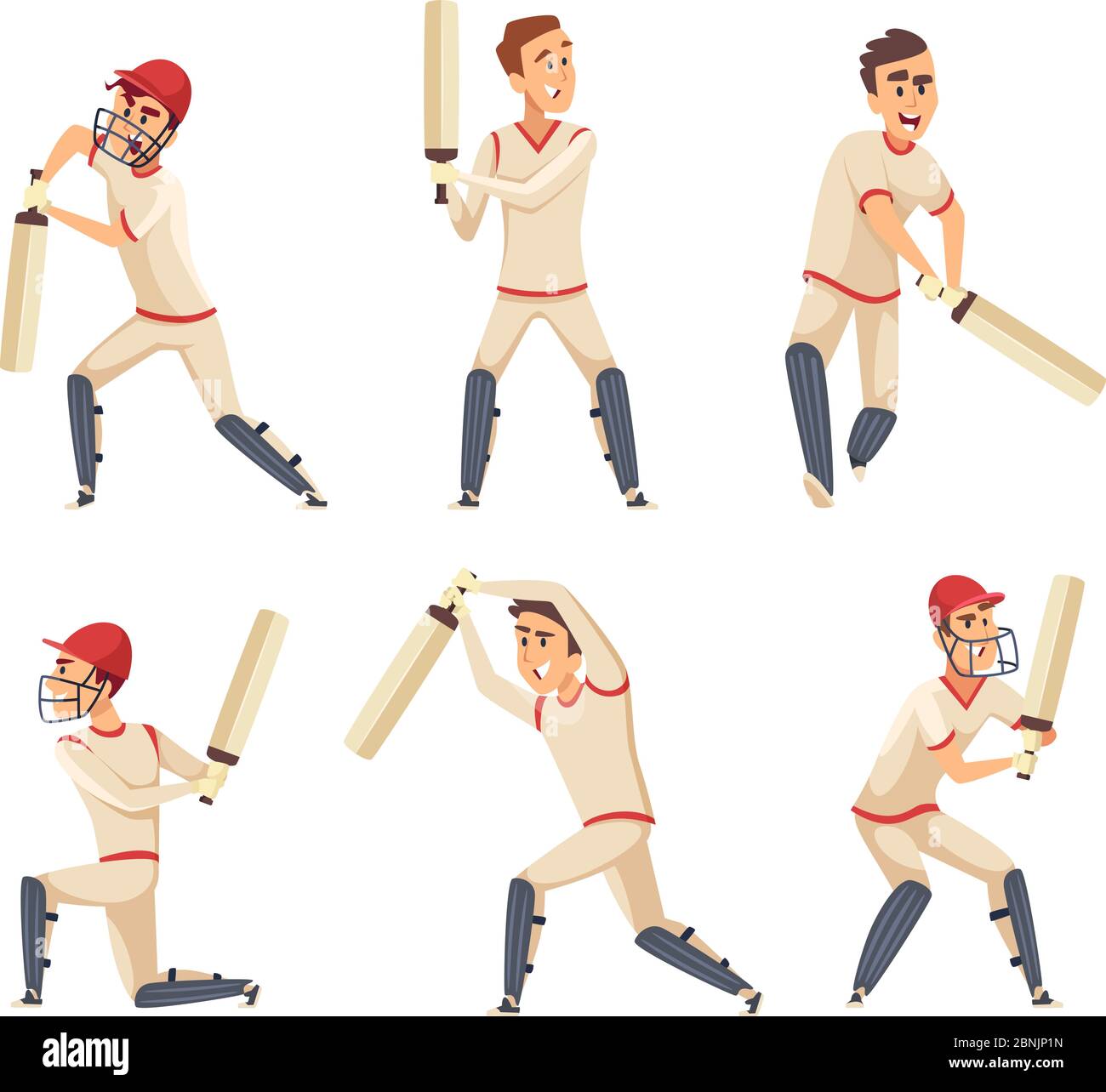 Sport players of cricket. Vector characters isolated Stock Vector