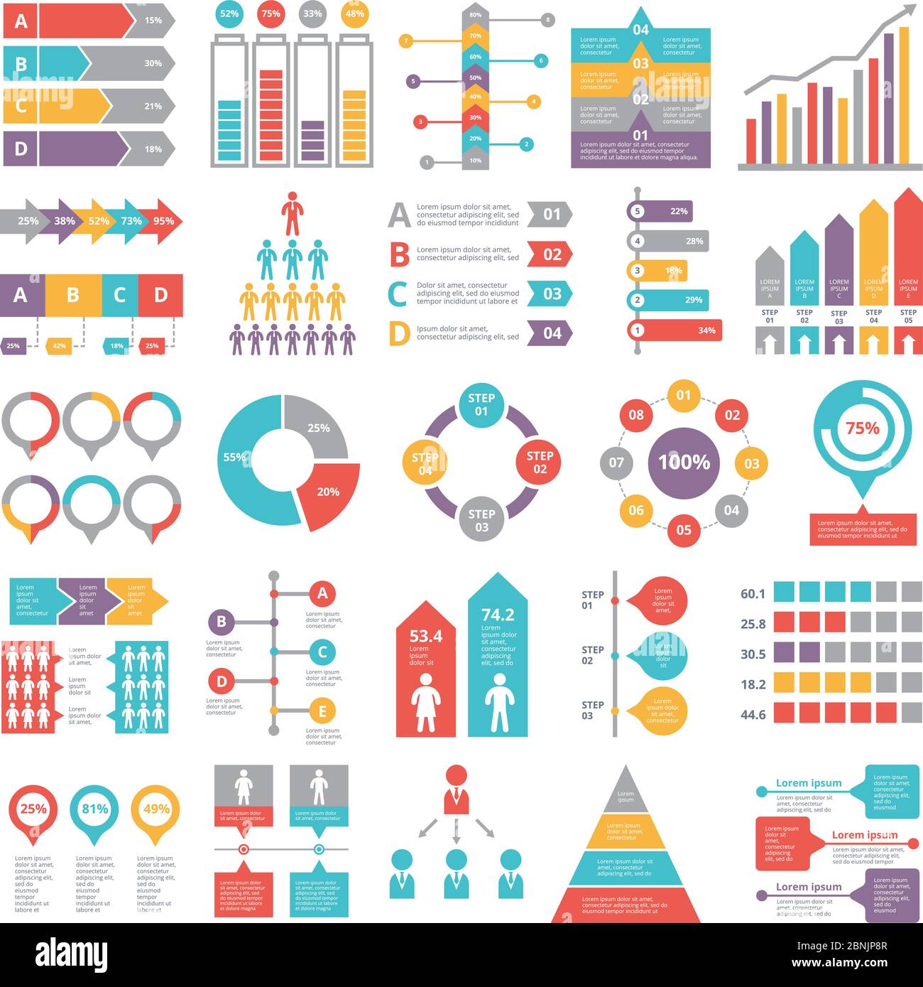 Charts, graphs and other different infographics elements for business Stock Vector