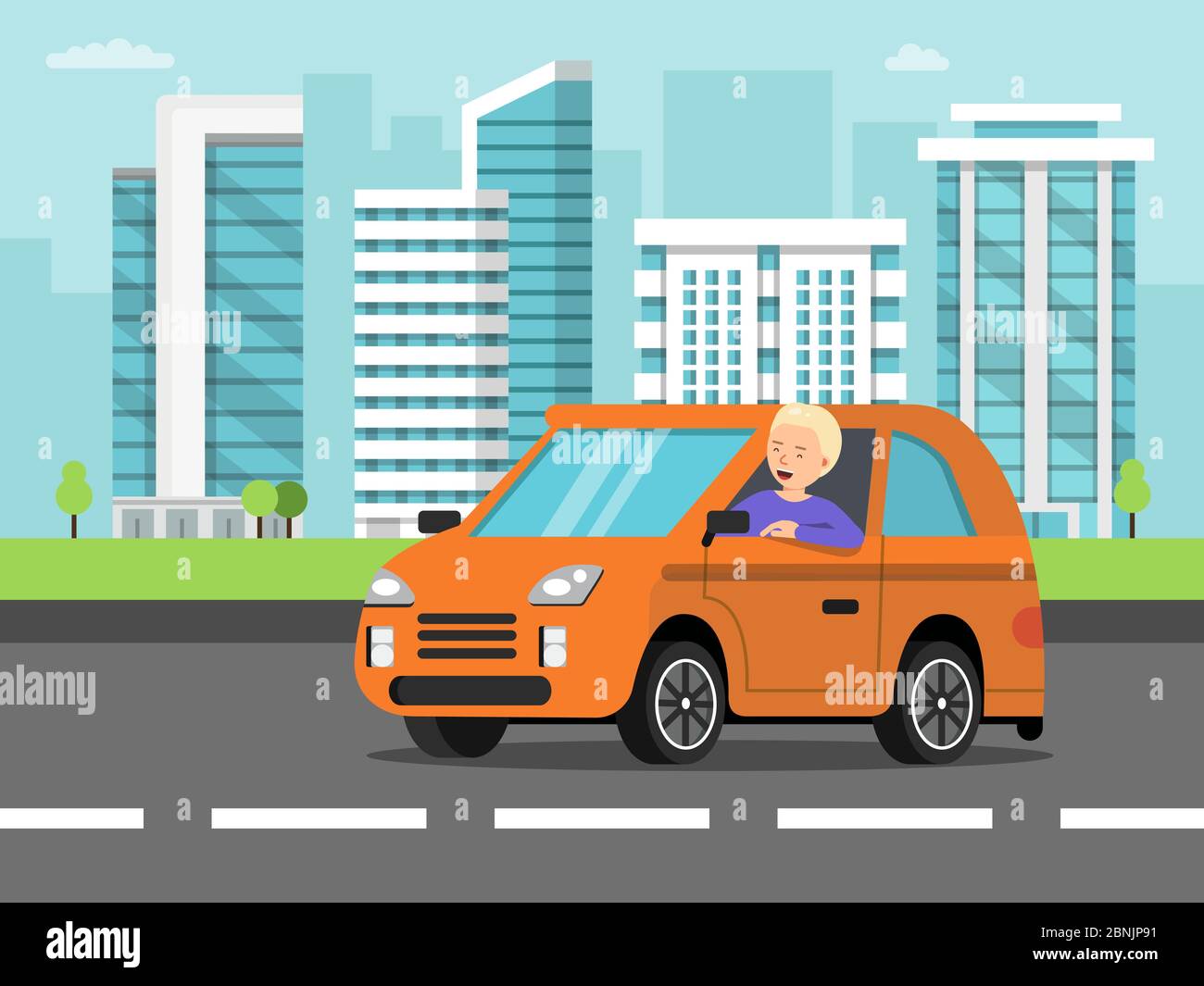 Urban landscape with car and driver Stock Vector