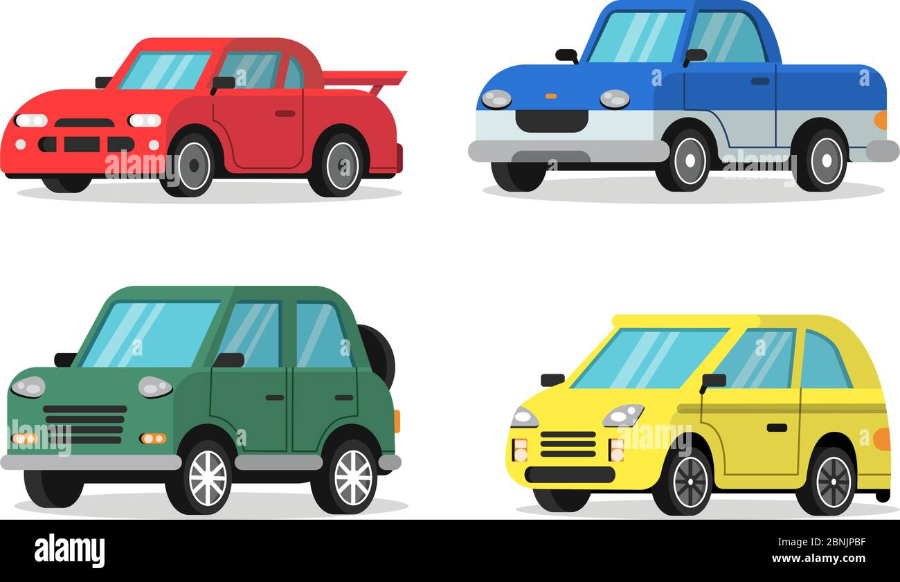 Flat illustrations of cars in orthogonal projection Stock Vector