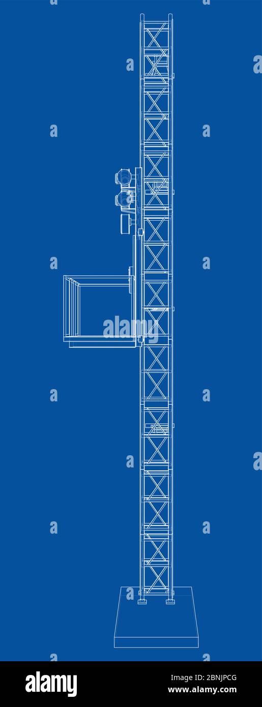 Mast lifts outline. Vector rendering of 3d. Wire-frame style. The layers of visible and invisible lines are separated Stock Vector