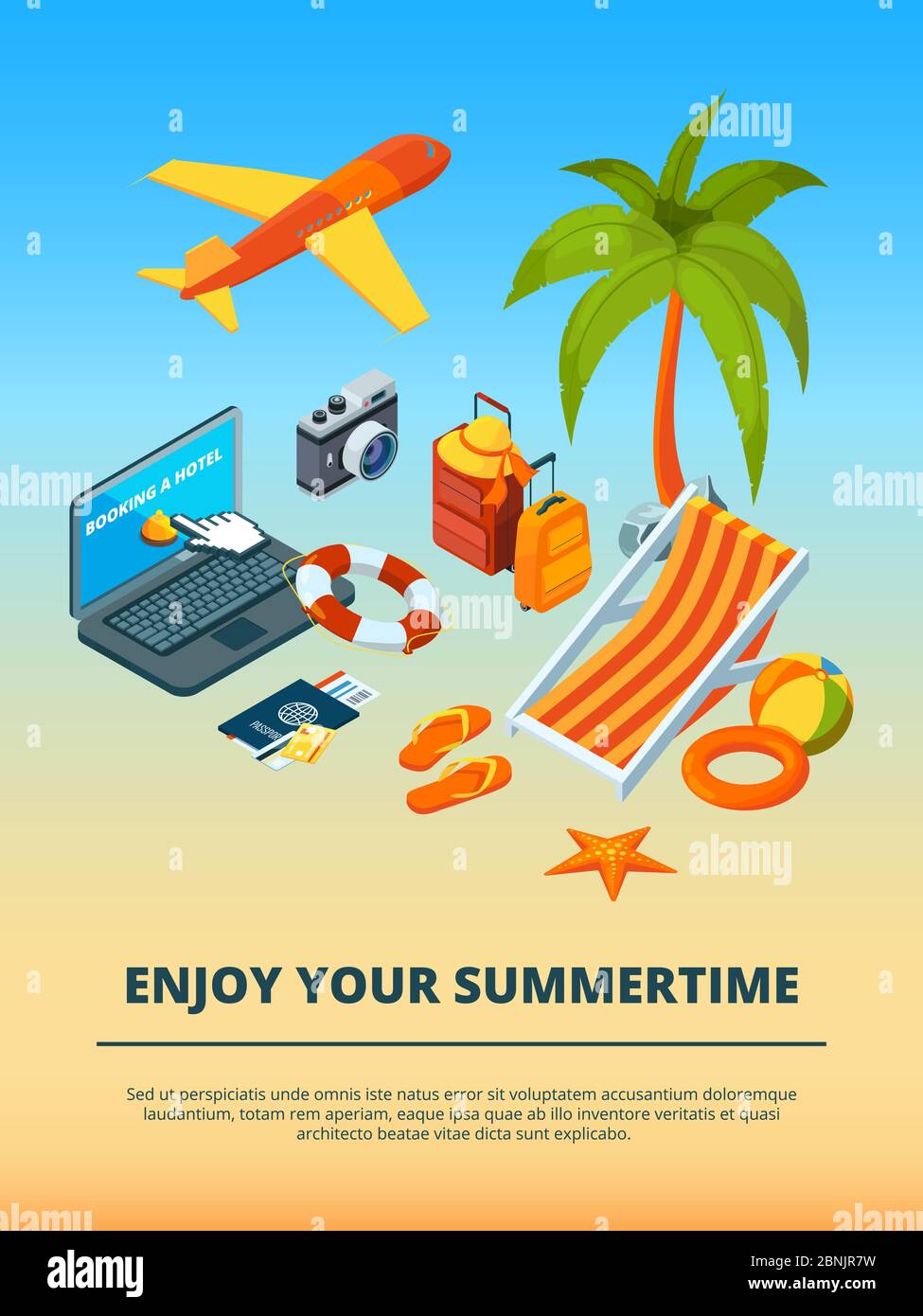 Travel background. Summer time various objects Stock Vector Image & Art