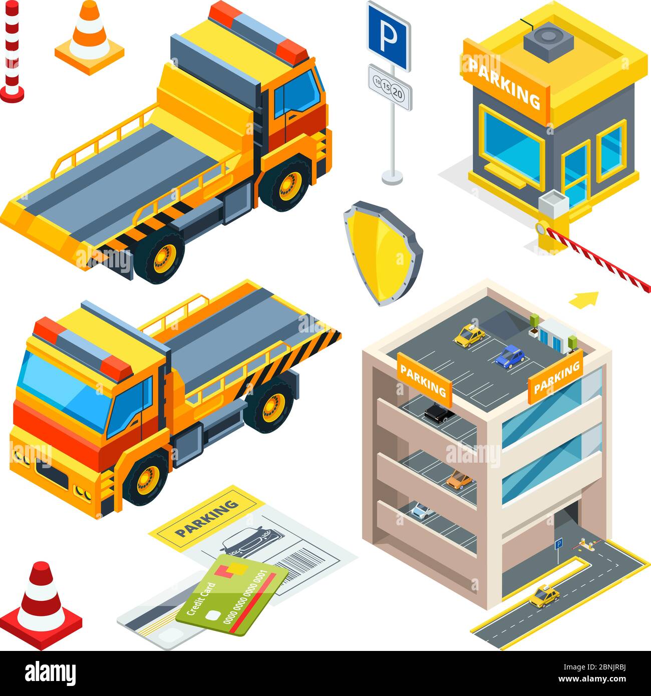 Parking and evacuation cars. Vector isometric transport Stock Vector