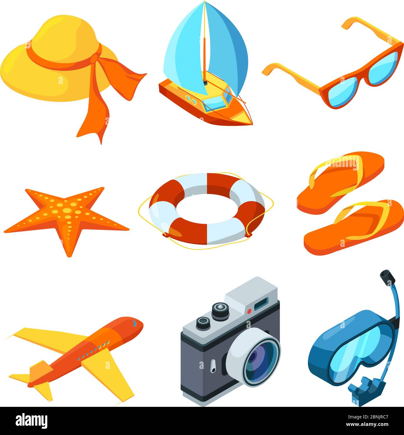 Summer time isometric. Travelling vector symbols Stock Vector