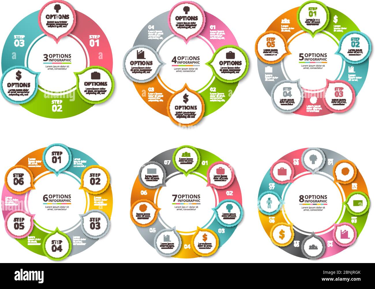 Various radial shapes and circles for business infographic Stock Vector