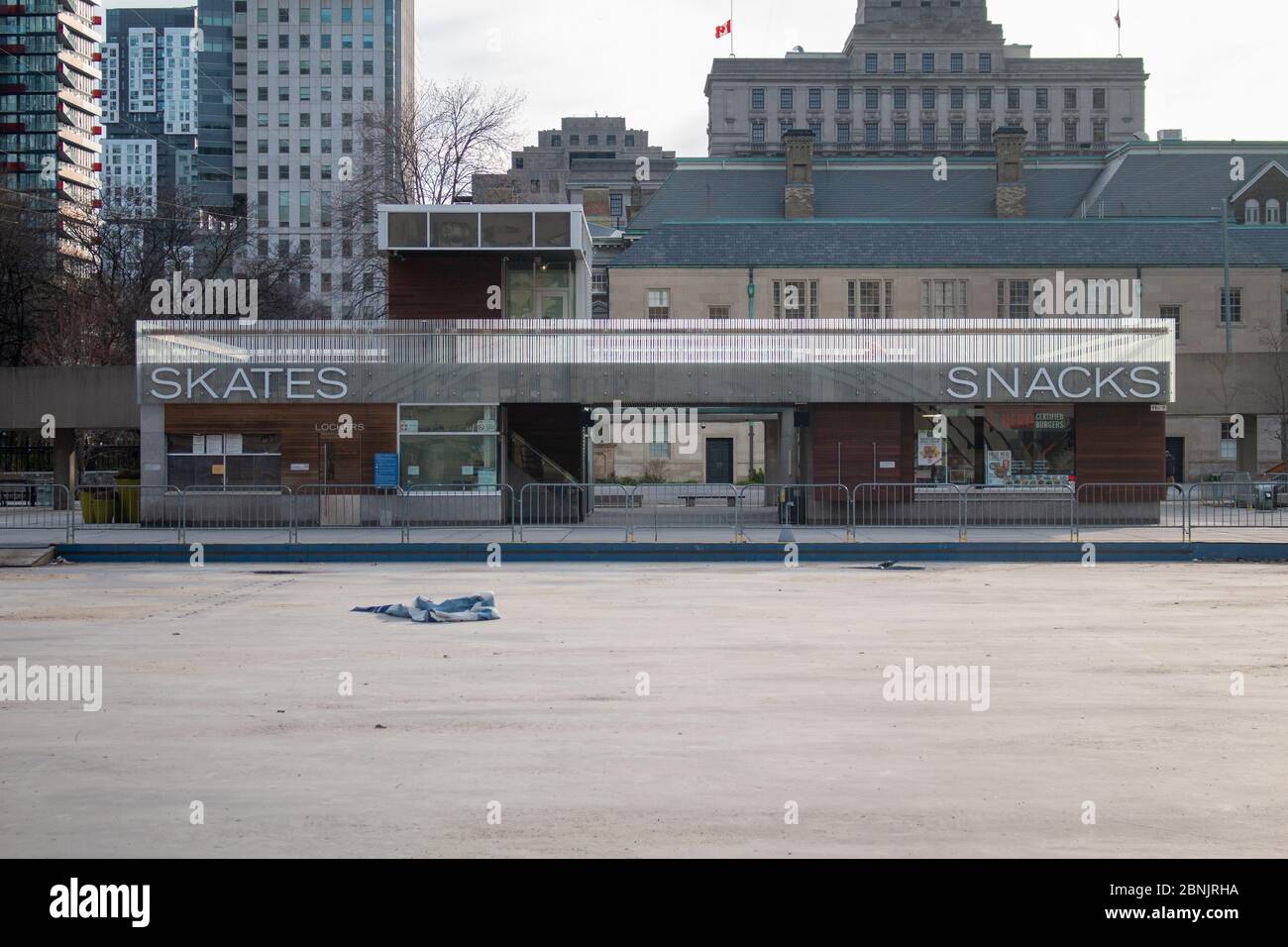 Empty skate rental building at Nathan Philips Square in downtown Toronto during Covid19 Stock