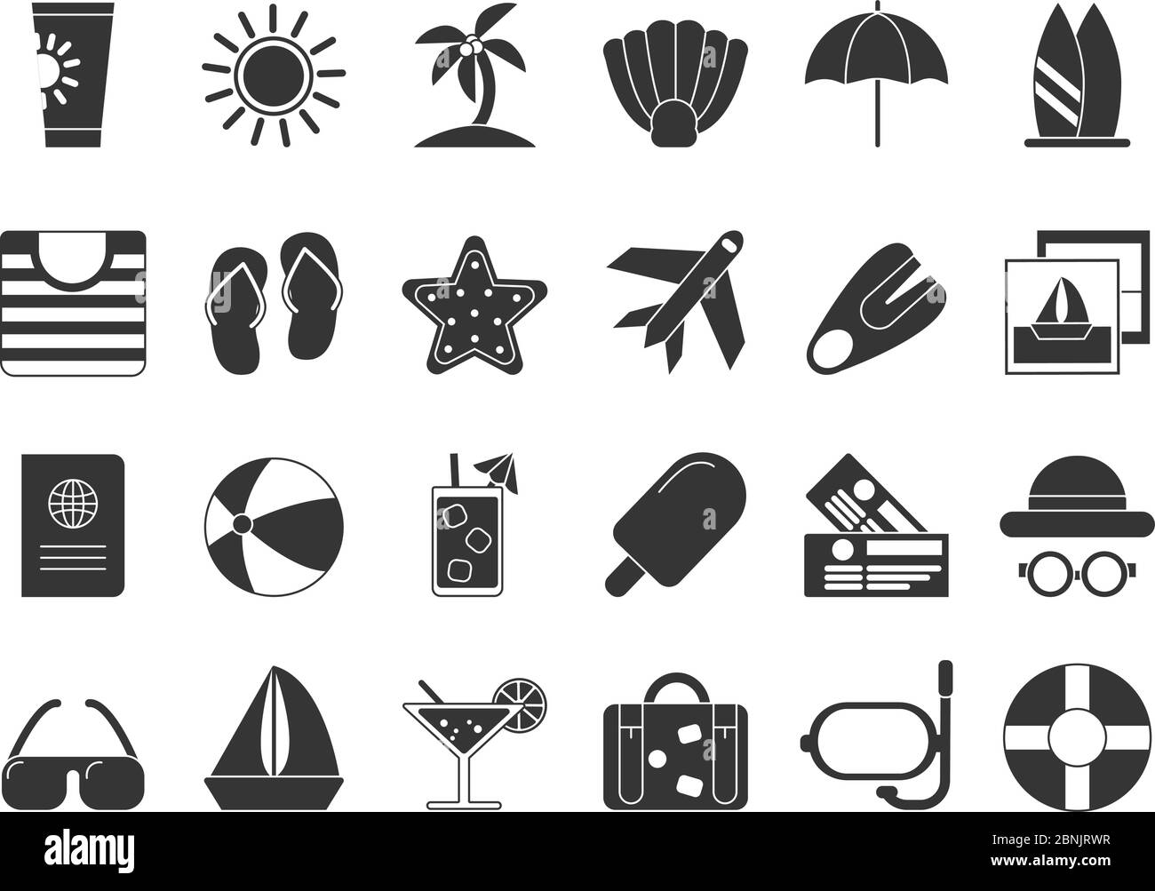 Summer time black symbols. Vector icon set isolate Stock Vector Image ...