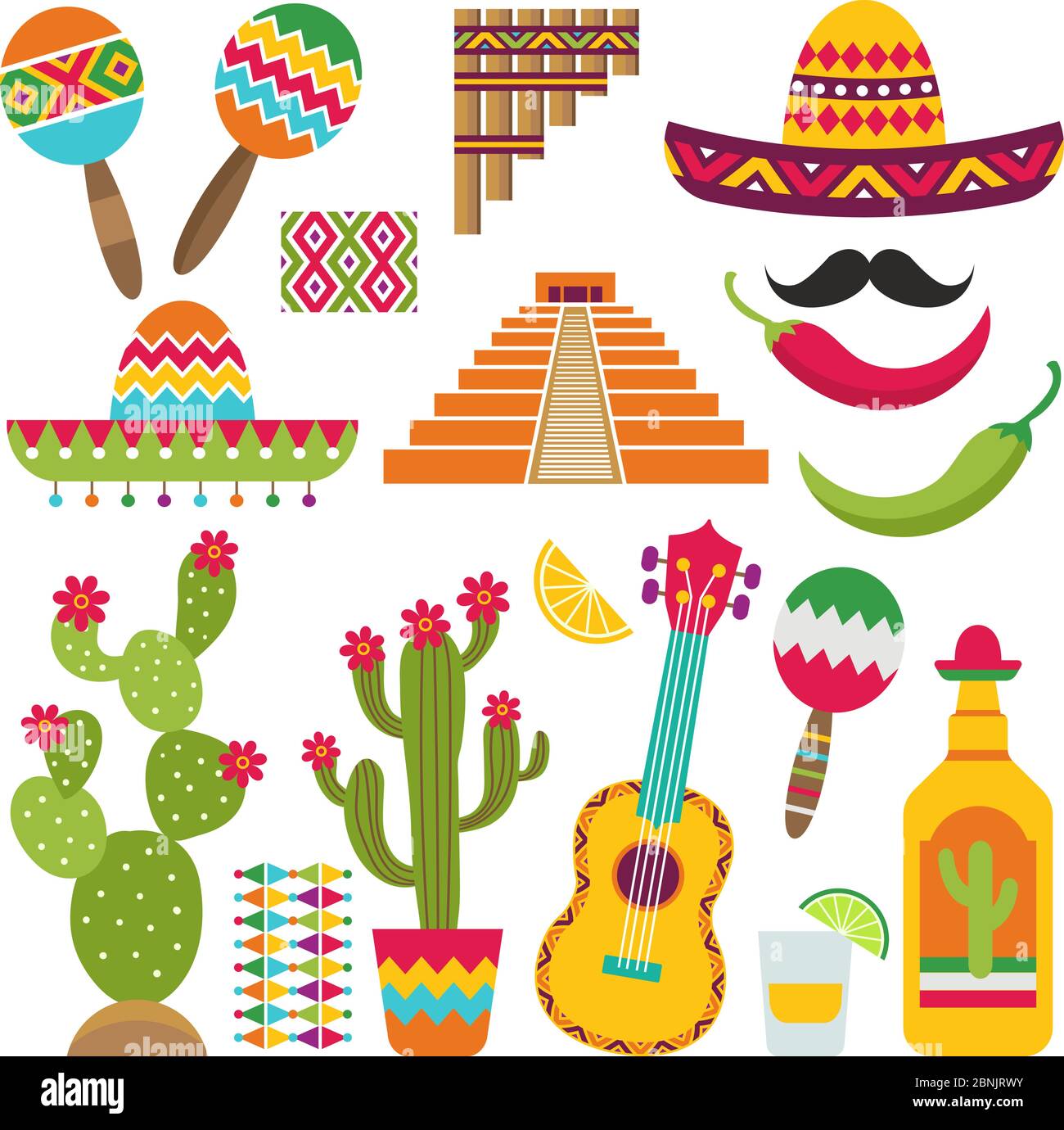 Mexican elements. Set of traditional Mexican symbols for various design projects Stock Vector