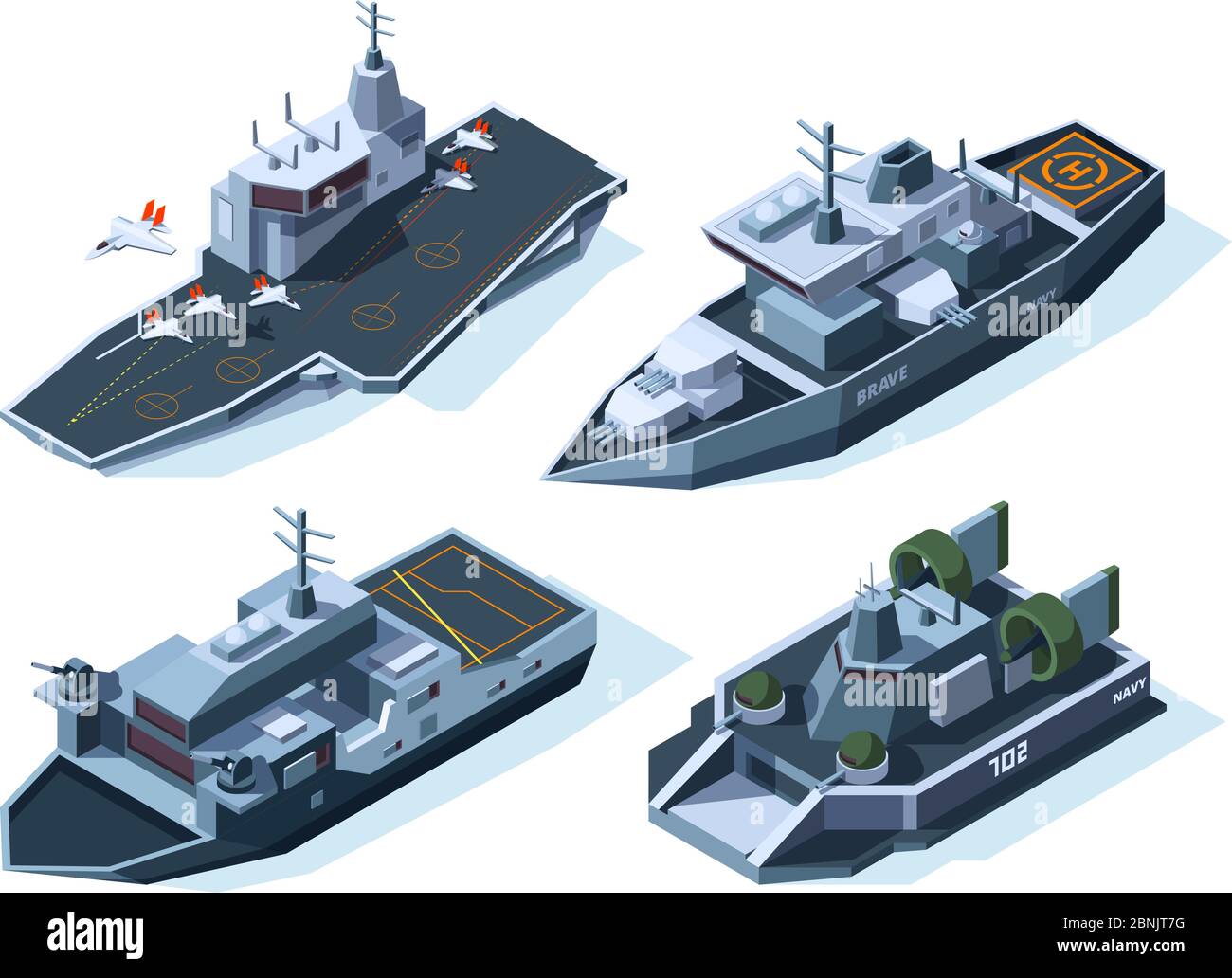 Military boats isometric. Vector american navy Stock Vector