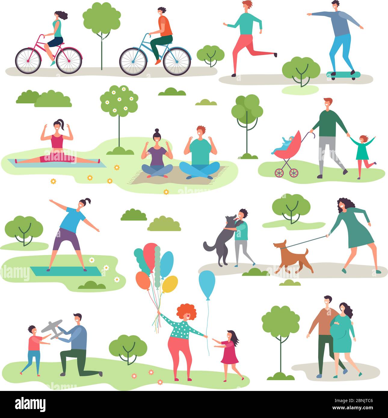 Various outdoor activities in the urban park. Group of walking peoples Stock Vector Image & Art