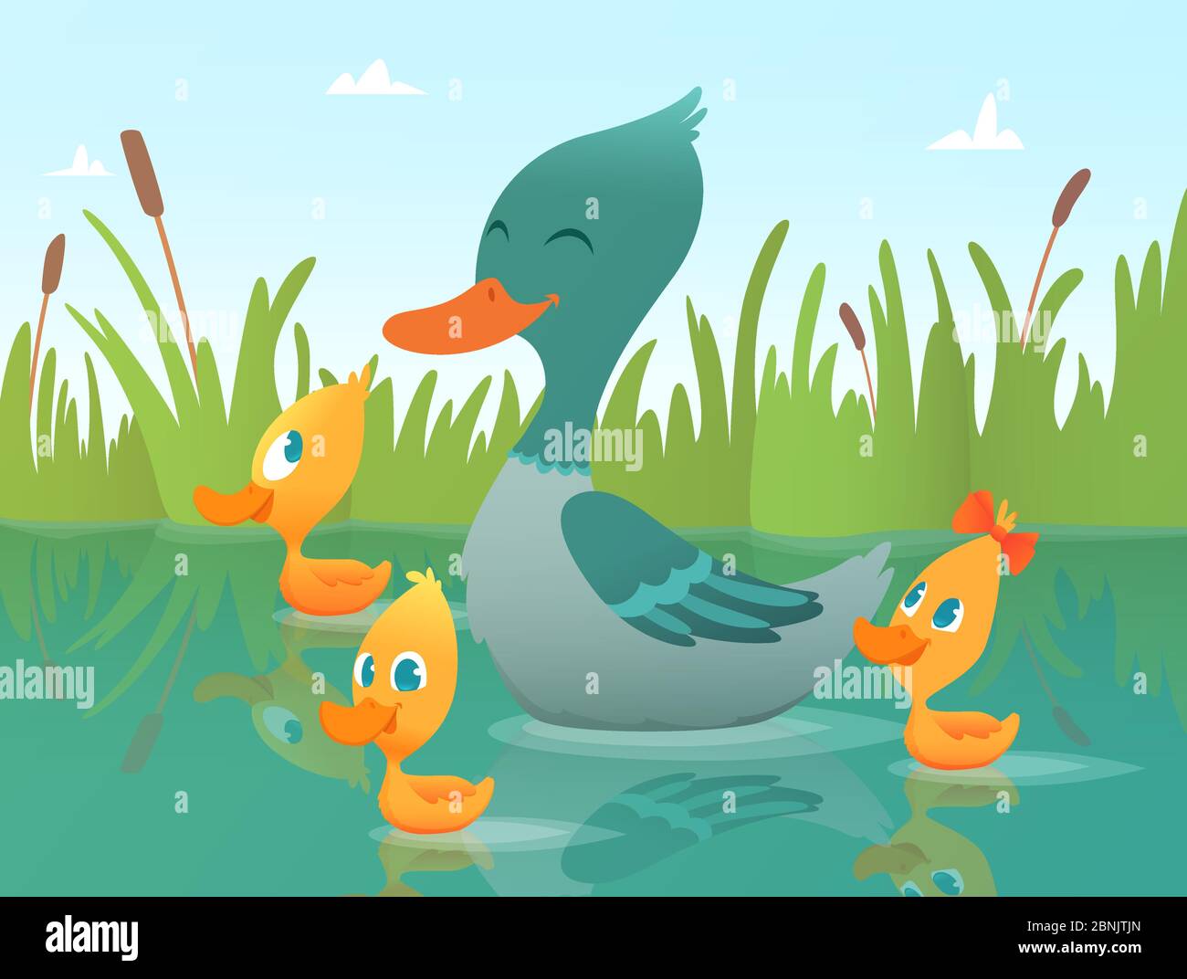 Background cartoon duck. Illustrations of funny ducks Stock Vector