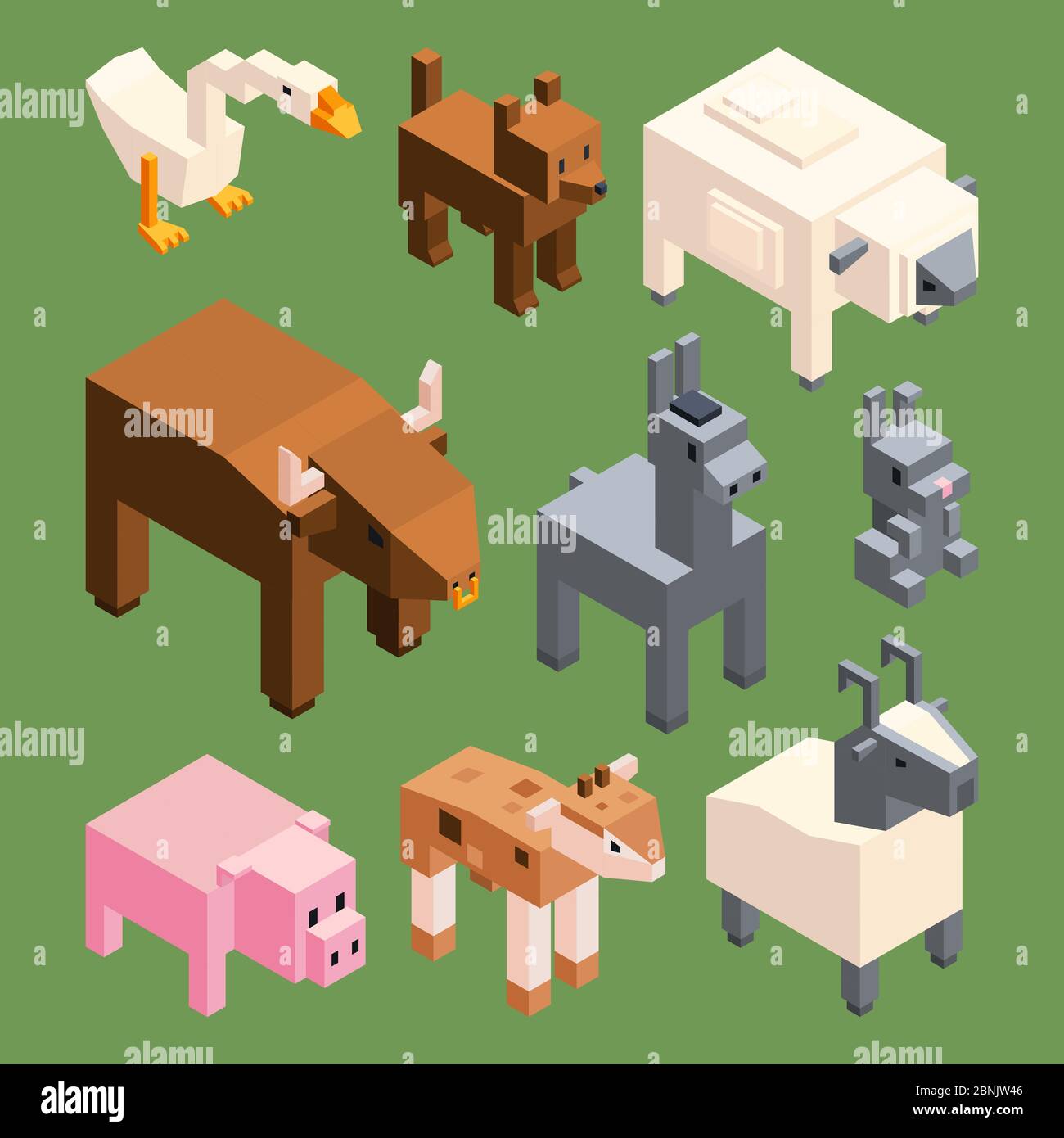 Isometric animals of farm. Vector stylized 3d animals isolate Stock Vector