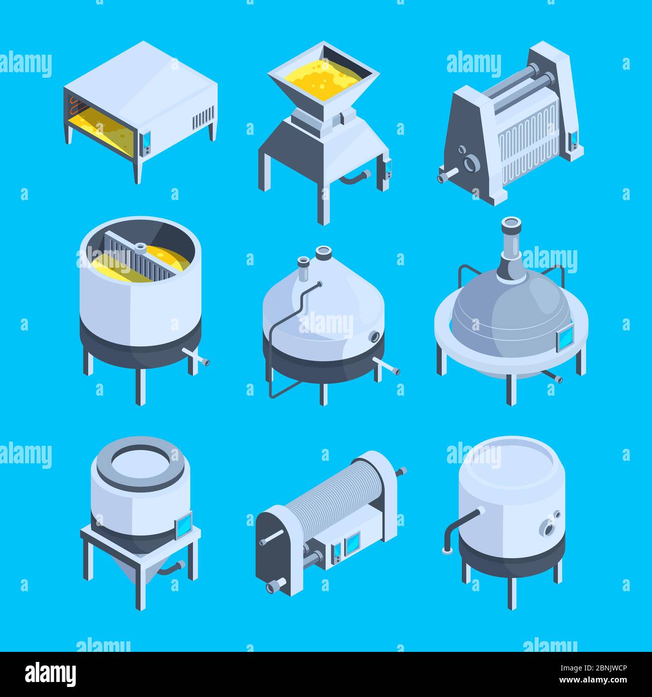 Brewery isometric. Vector plant for production of beer Stock Vector