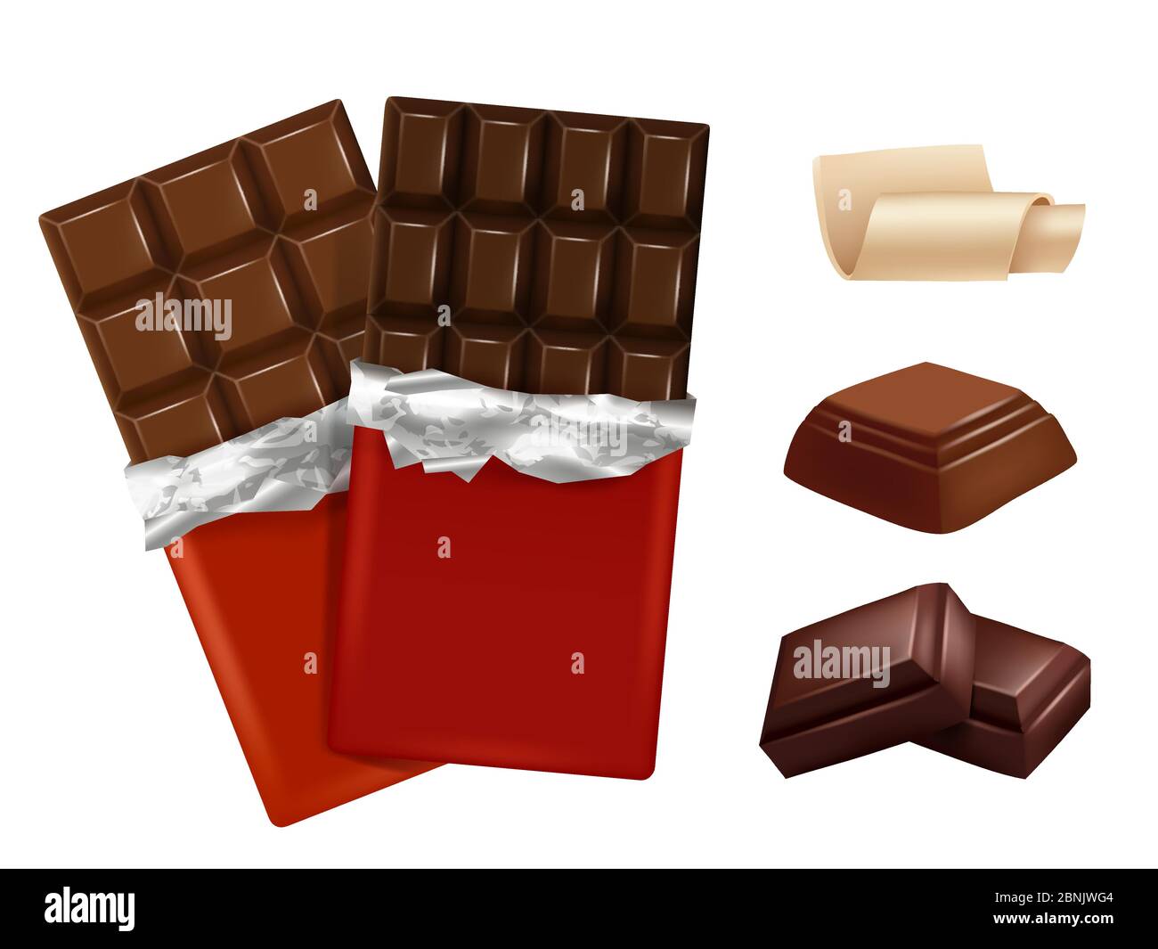 White and dark chocolate. Vector pictures of different pieces of chocolate Stock Vector