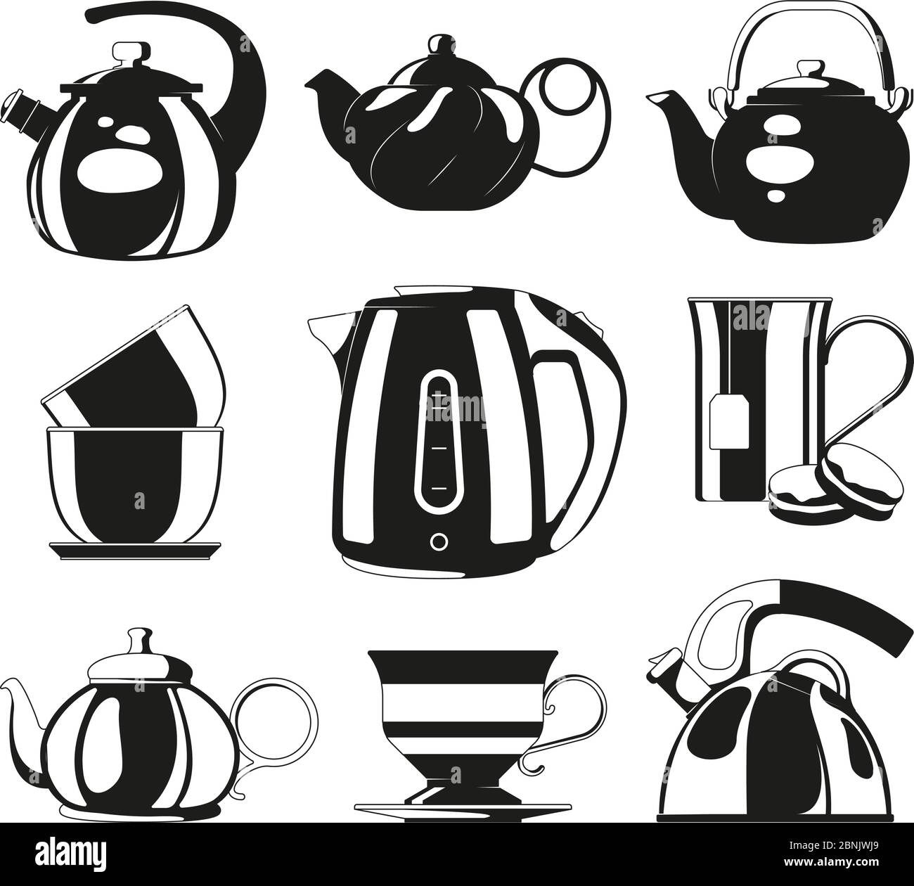 Black kettles. Vector silhouettes of various teapots Stock Vector Image ...