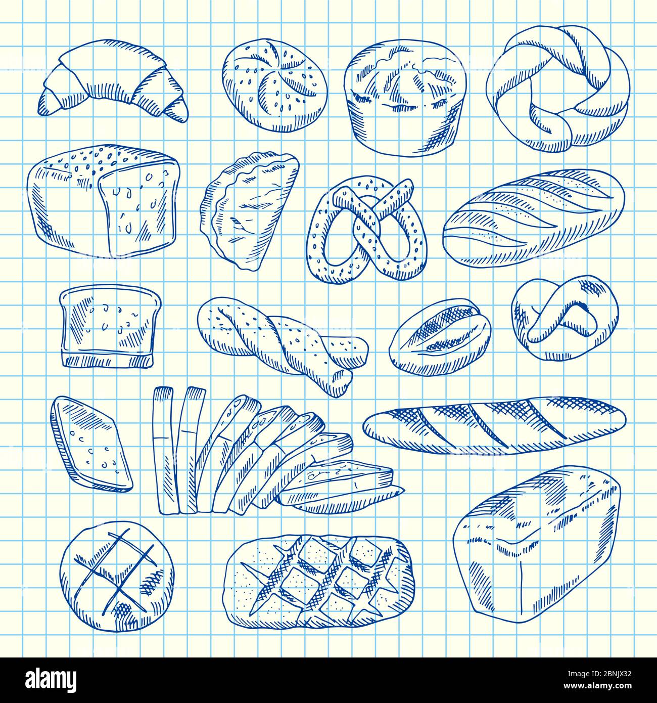 Vector hand drawn contoured bakery elements Stock Vector Image & Art ...