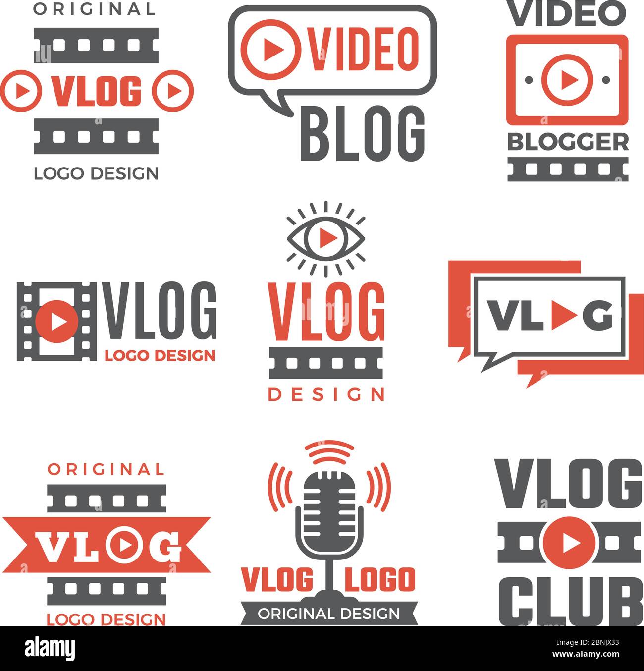 Set of logotypes for video bloggers Stock Vector