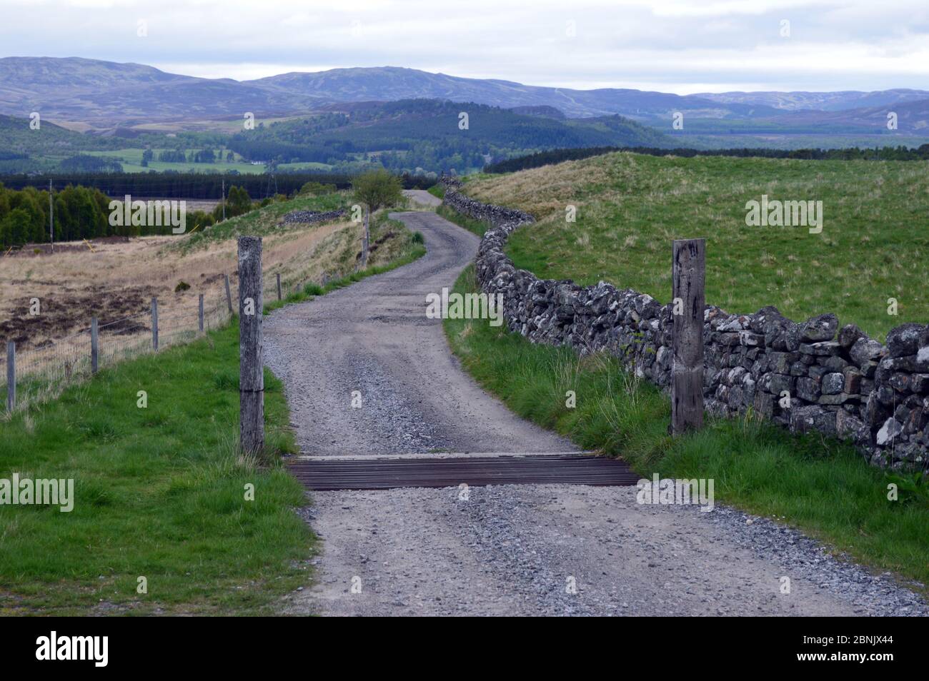 Start of the Track in Glen Tromie by Tromie Bridge for Altholl/Gaick & Minigaig Passes and Badenoch Way to Insh, Cairngorms National Park, Scotland. Stock Photo