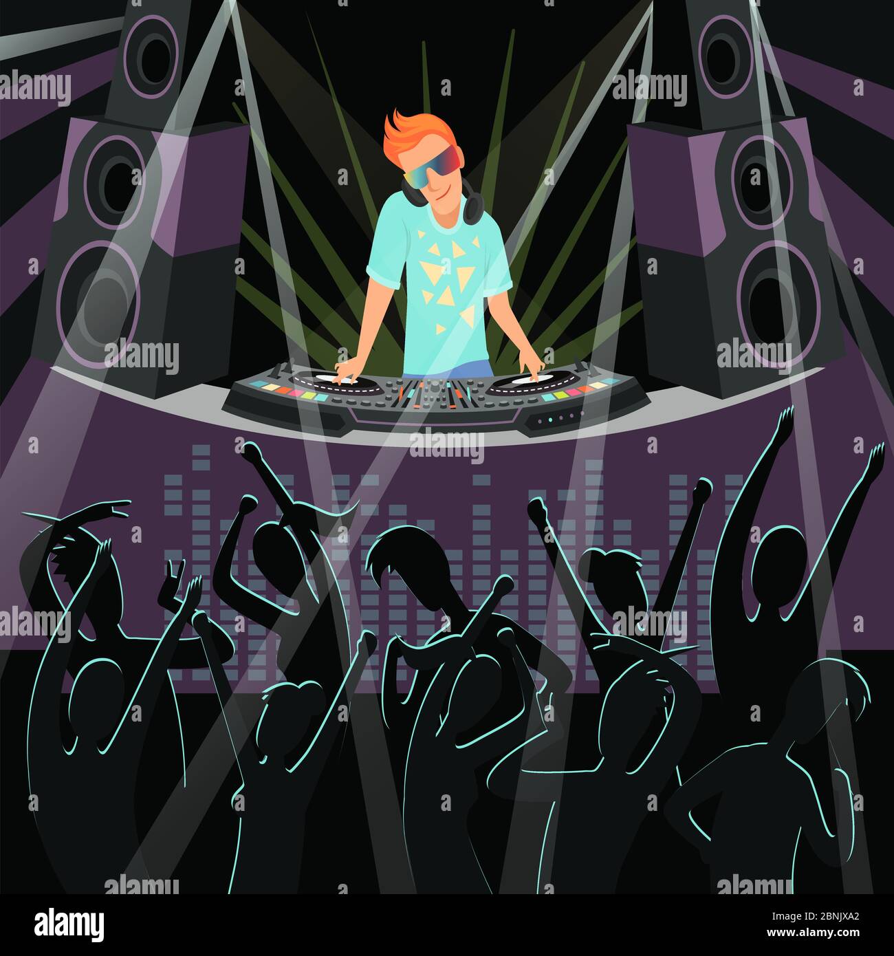 DJ party background. Background illustrations of disco party at night