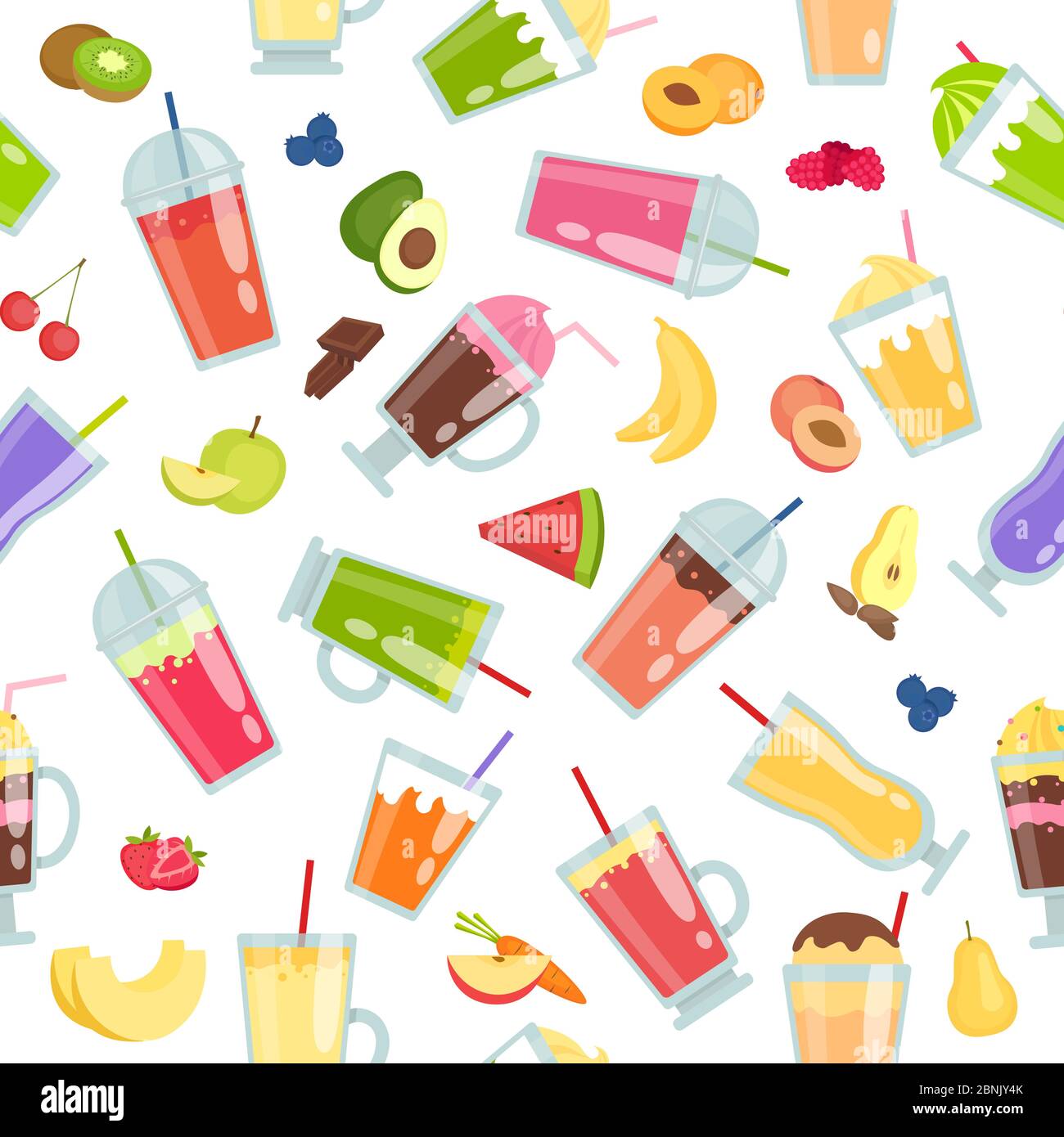 Smoothie seamless pattern. Vector summer background with summer cocktails Stock Vector