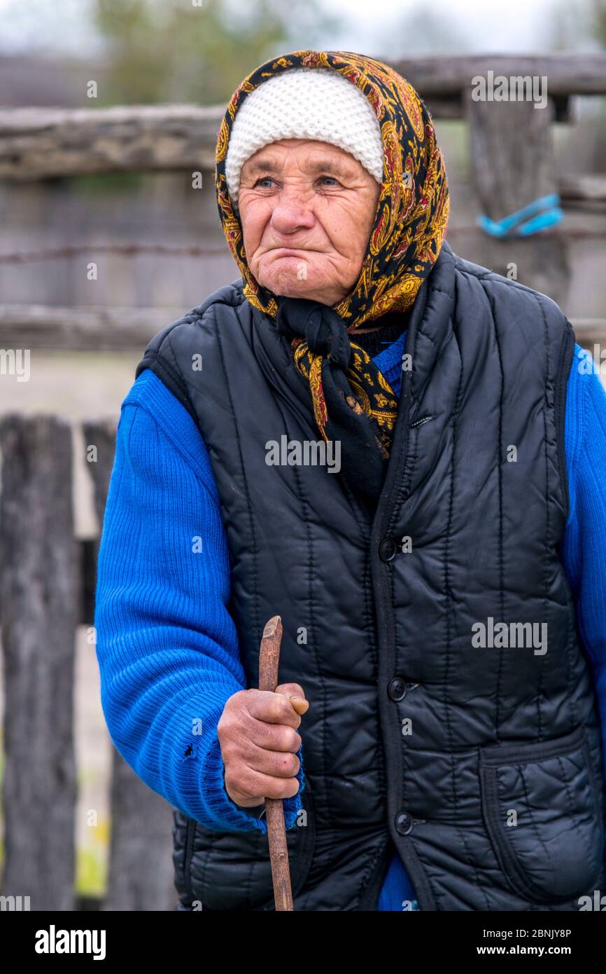 Old woman, Letea, Danube delta, Romania Stock Photo
