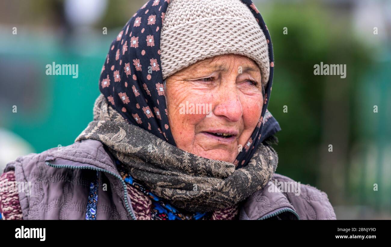 Old woman, Letea, Danube delta, Romania Stock Photo