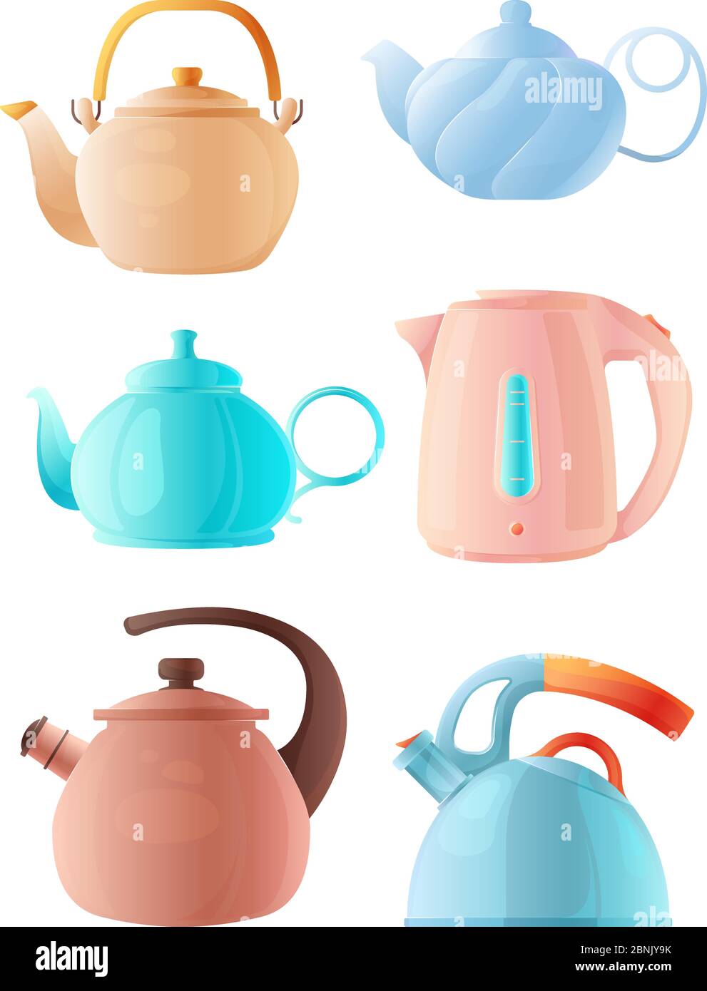 Cartoon kettles. Big set of various teapots Stock Vector