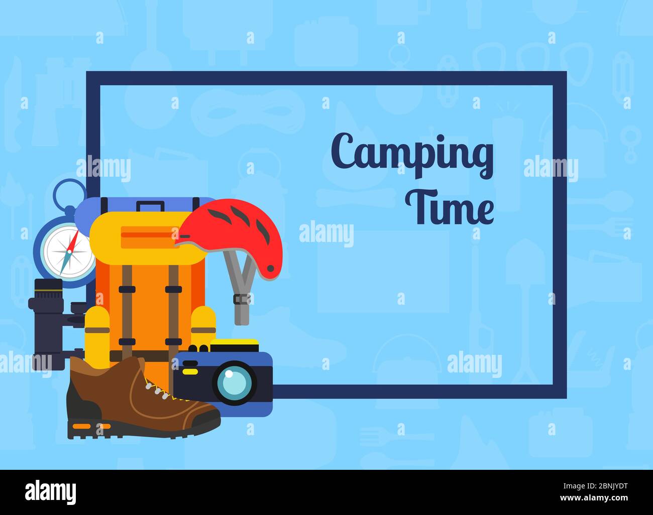 Vector pile of flat style camping elements background illustration ...