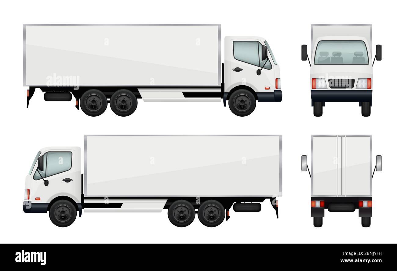 Realistic truck. Vector illustrations transportation of cargo Stock Vector